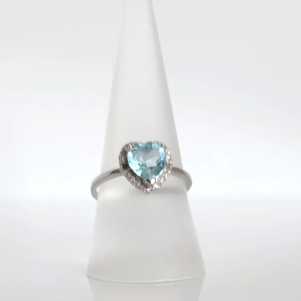 Blue Topaz Heart Ring 1 Carat Size 6.75